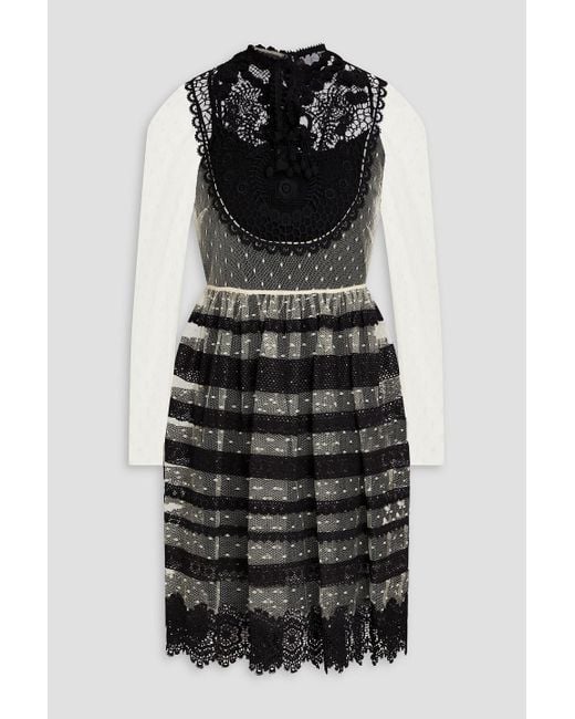 RED Valentino Black Crocheted Lace-paneled Point D'esprit Mini Dress