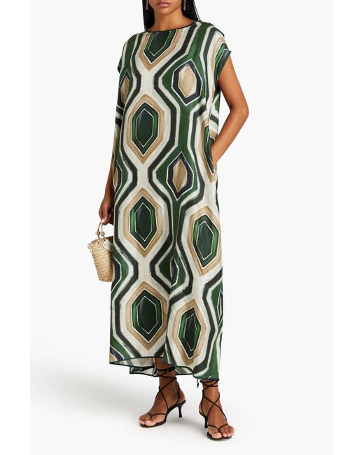 F.R.S For Restless Sleepers Green Leone Printed Silk-twill Maxi Dress