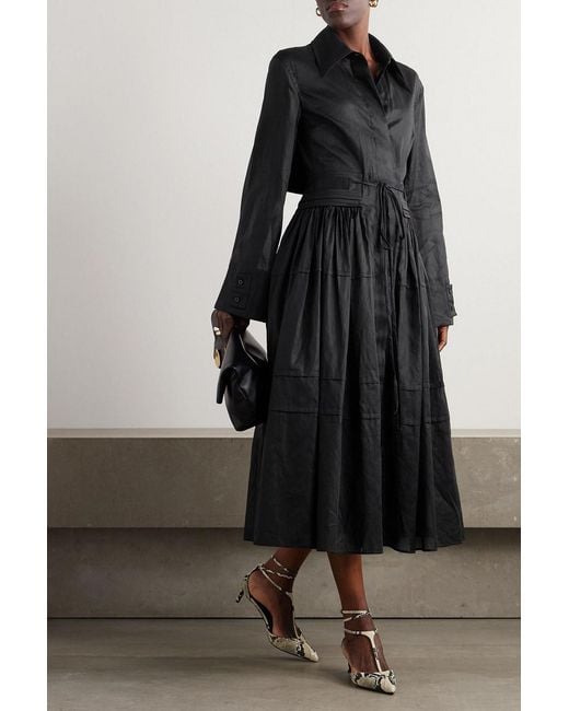 Jil Sander Black Gathered Cotton-Poplin Midi Dress