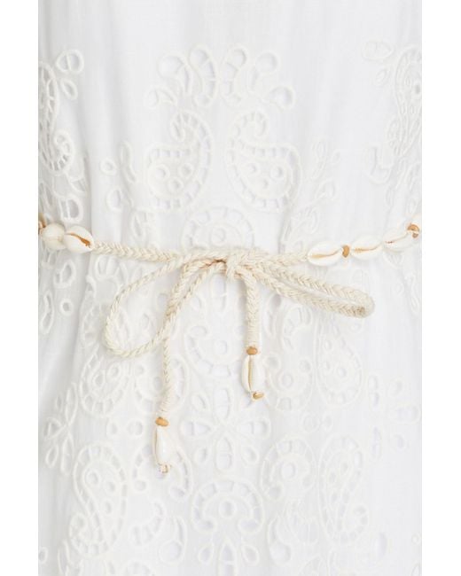 Zimmermann White Fringed Broderie Anglaise Cotton And Macramé Maxi Dress