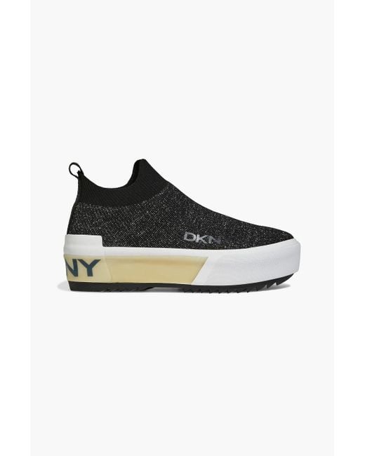 DKNY Black Viven Metallic Stretch-knit Platform Slip-on Sneakers