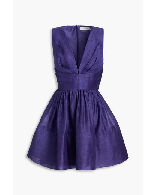 Zimmermann Blue Linen And Silk-blend Organza Mini Dress