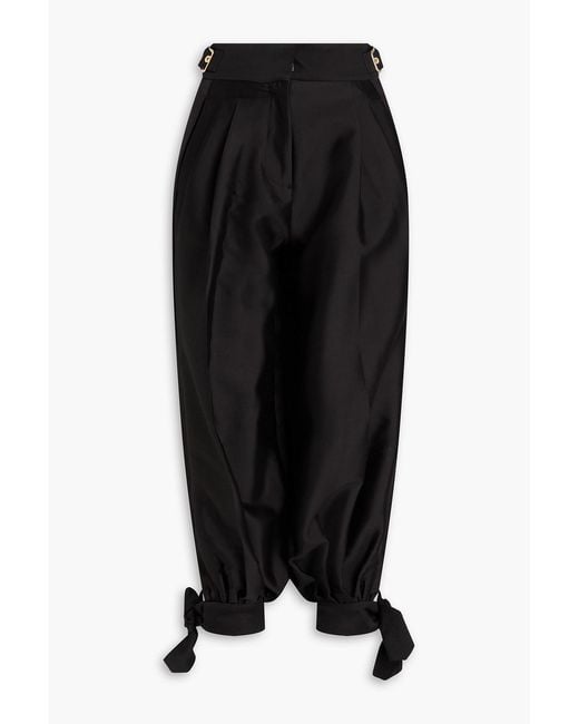 Zimmermann Black Cropped Wool And Silk-Blend Twill Tapered Pants