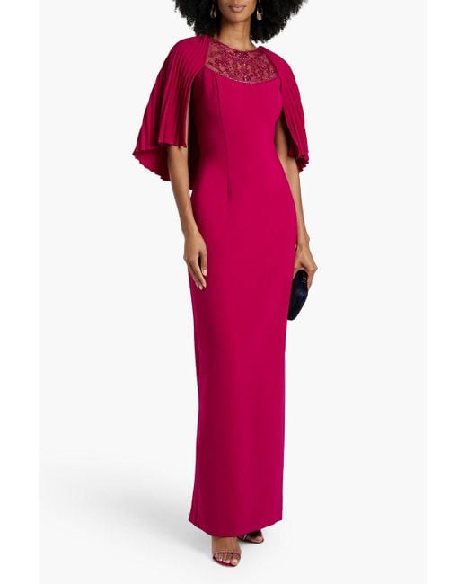 THEIA Pink Embellished Cape-effect Crepe Gown