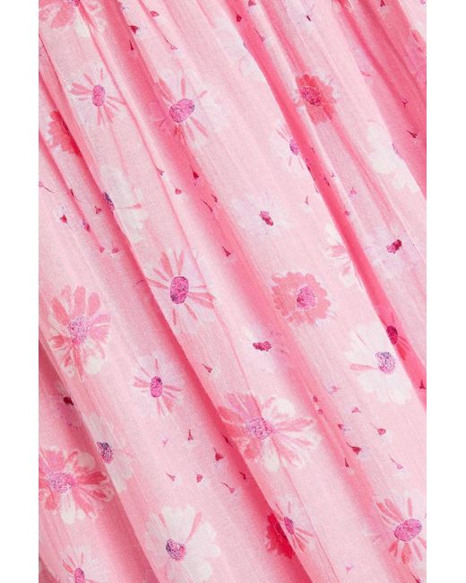 LoveShackFancy Pink Miri Smocked Floral-print Cotton-gauze Midi Dress