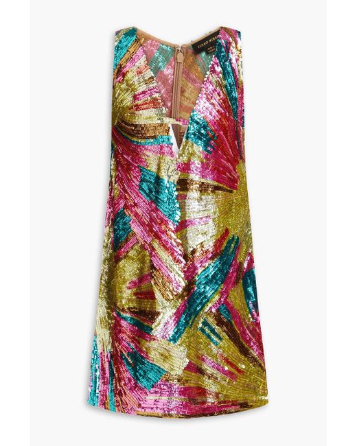 Zuhair Murad White Cutout Sequined Tulle Mini Dress