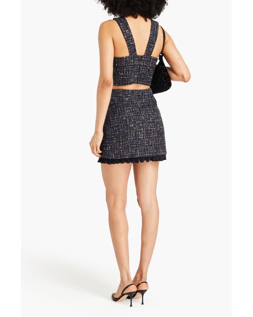 Sandro Black Cropped Metallic Cotton-blend Tweed Top