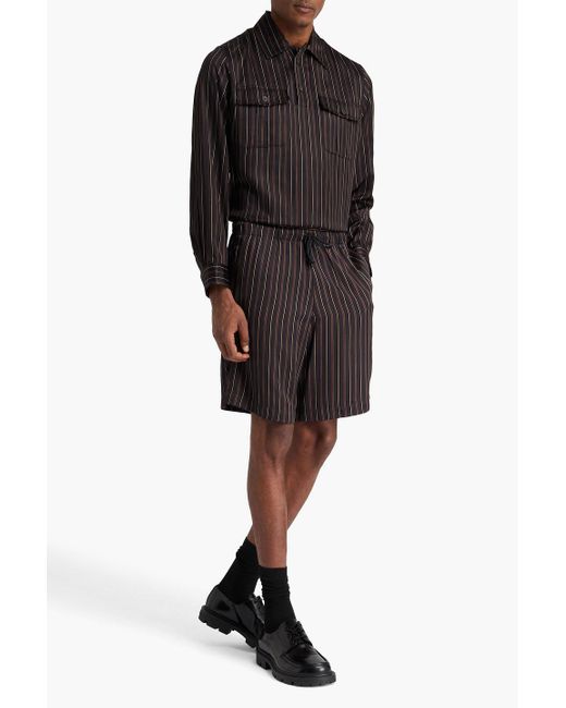 Dries Van Noten Gray Striped Satin Drawstring Shorts for men
