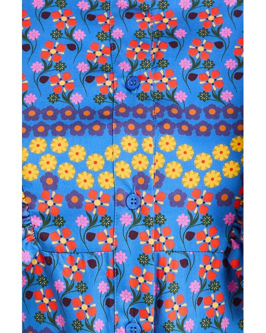 Borgo De Nor Blue Baxley Tiered Floral-Print Cotton-Sateen Midi Dress