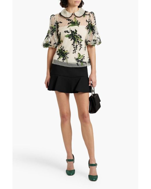 RED Valentino Metallic Organza-trimmed Embroidered Point D'esprit Blouse