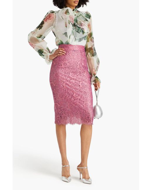 Dolce & Gabbana Pink Scalloped Metallic Corded Lace Skirt