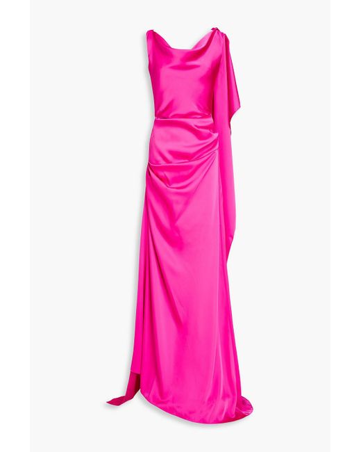 Rhea Costa Pink Cora Draped Satin Gown