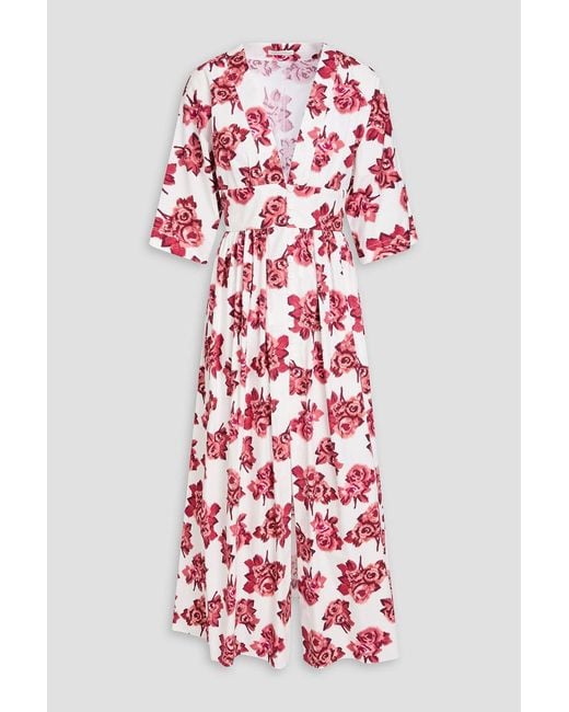 Emilia Wickstead Red Elowen Pleated Floral-print Cotton-poplin Midi Dress