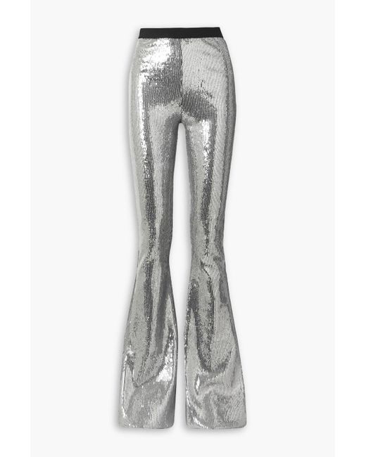 David Koma Gray Sequined Stretch-jersey Flared Pants