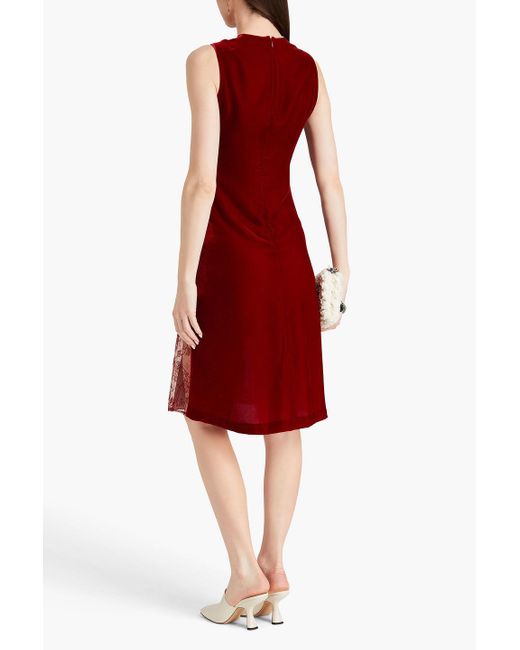 Stella McCartney Red Silk-blend Chantilly Lace, Crepe And Velvet Dress