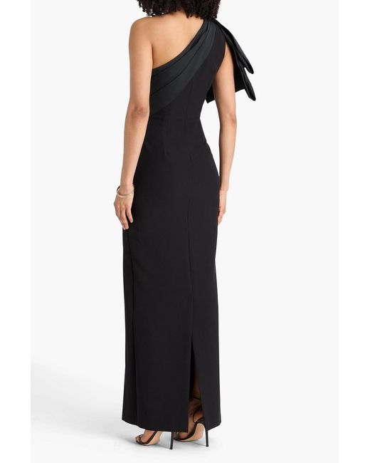 Safiyaa Black One-shoulder Bow-detailed Crepe And Faille Gown