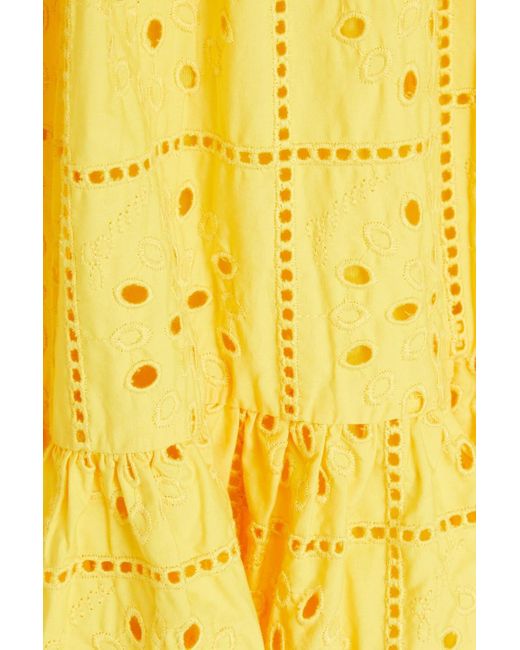Ganni Yellow Minikleid aus baumwolle mit lochstickerei
