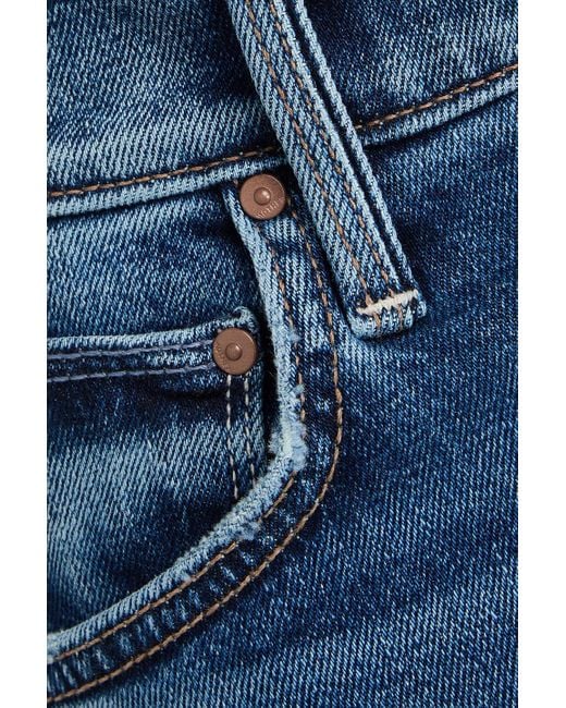 Mother Blue Scrapped Cropped High-Rise Straight-Leg Jeans