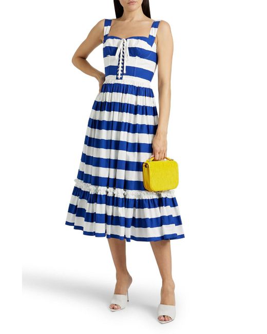 Dolce & Gabbana Blue Gathered Striped Cotton-poplin Midi Dress