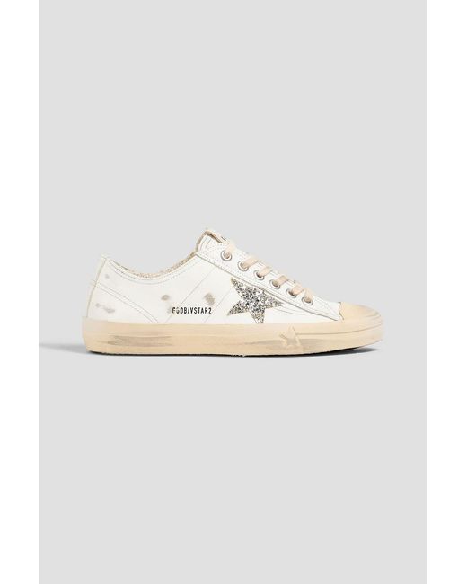 Golden Goose Deluxe Brand White V-Star 2 Glittered Leather Sneakers