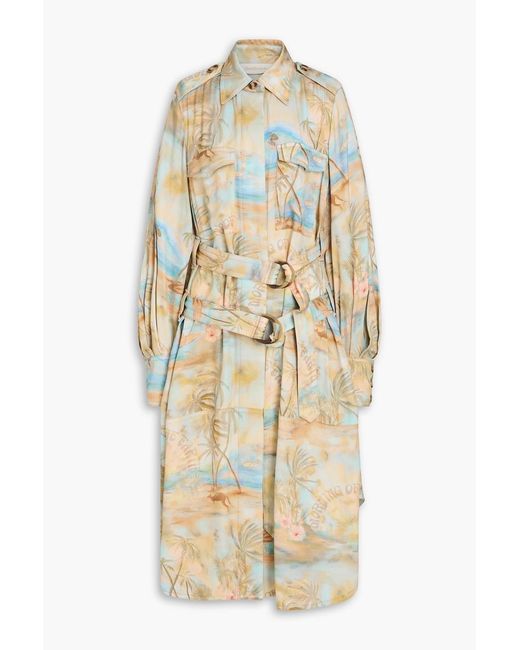 Zimmermann Natural Belted Printed Twill Midi Shirt Dress