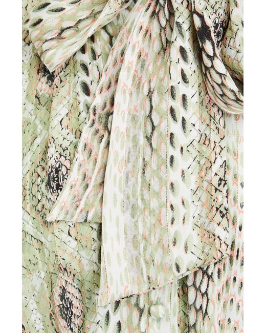 Mikael Aghal White Kleid aus jacquard mit schlangenprint und schluppe in metallic-optik