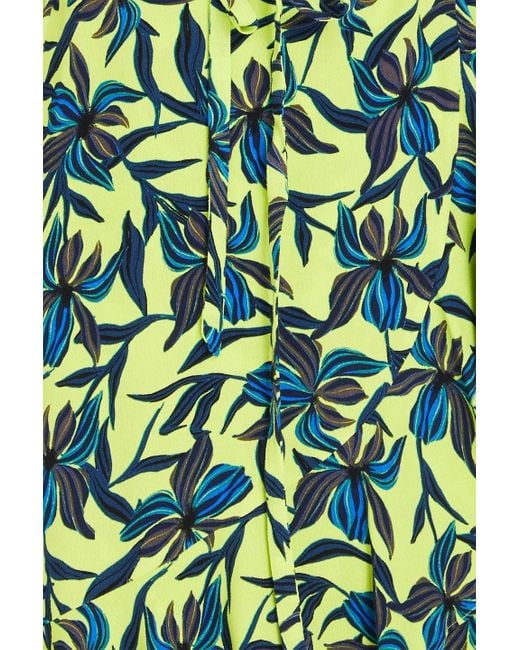 Diane von Furstenberg Green Emilia Floral-print Crepe Mini Wrap Dress