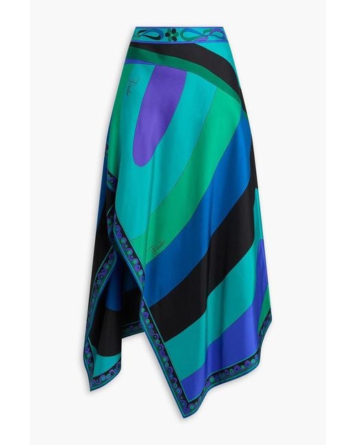 Emilio Pucci Blue Asymmetric Printed Silk-twill Skirt