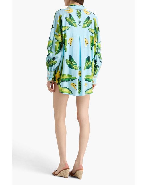 Farm Rio Green Printed Linen-Blend Shirt
