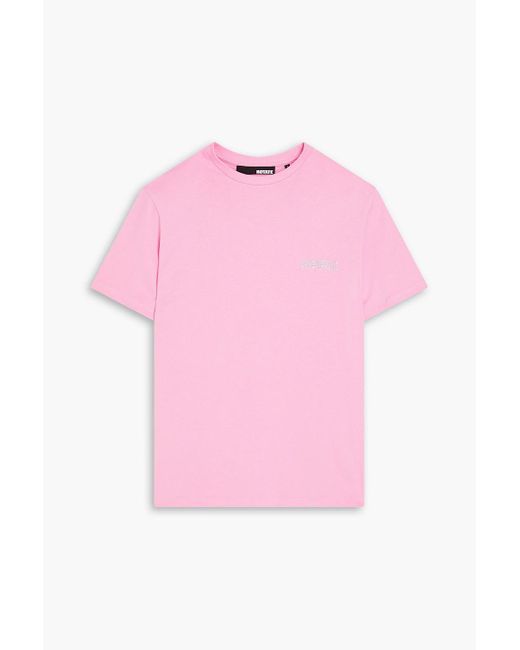 ROTATE BIRGER CHRISTENSEN Pink Laser-cut Crystal-embellished Cotton-jersey T-shirt