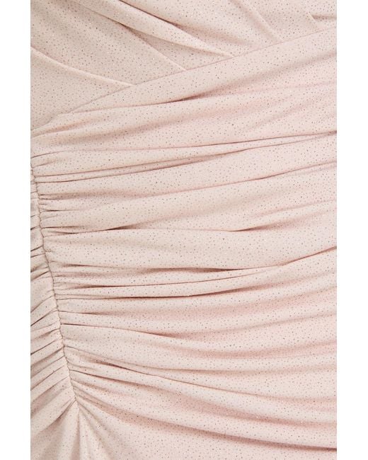 Rhea Costa Pink One-shoulder Glittered Stretch-jersey Gown