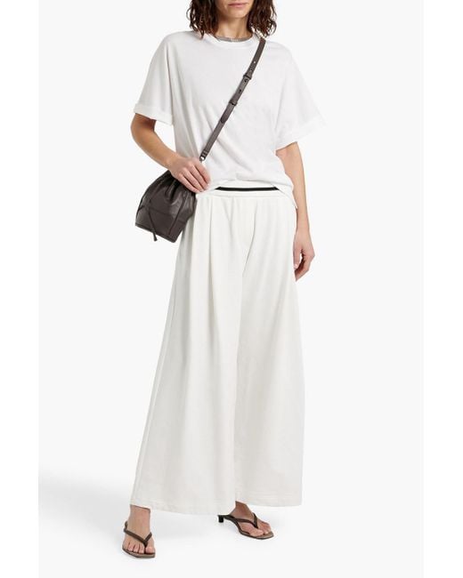 Brunello Cucinelli White Hose mit weitem bein aus baumwollfrottee