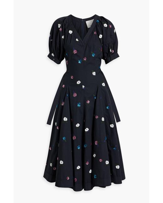 3.1 Phillip Lim Black Embellished Embroidered Cotton-poplin Midi Dress