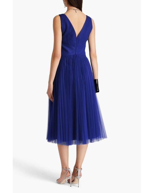 Zac Posen Blue Pleated Tulle Midi Dress