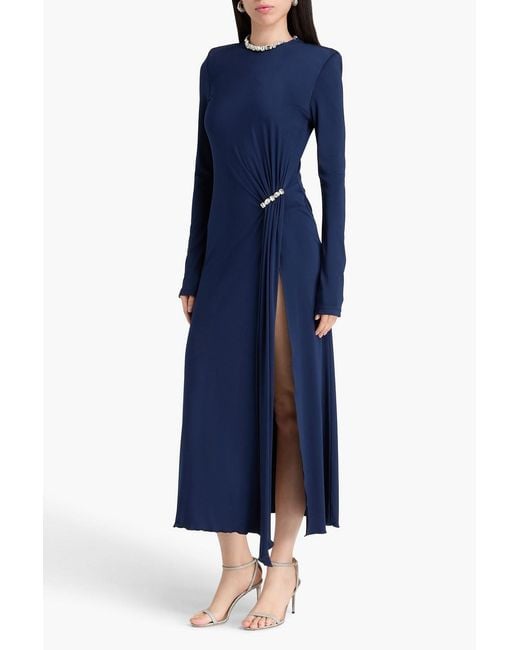 David Koma Blue Crystal-embellished Satin-jersey Maxi Dress