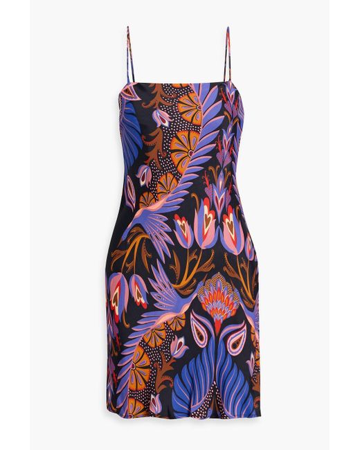 Farm Rio White Printed Crepe De Chine Mini Slip Dress