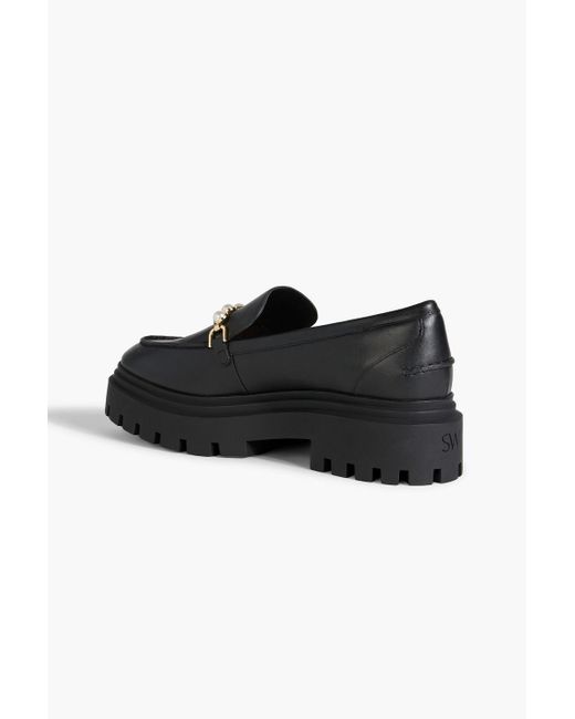 Stuart Weitzman Black Perla Embellished Patent-leather Platform Loafers