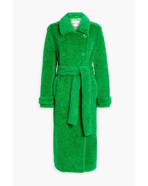 Stand Studio Green Towa Double-breasted Faux Shearling Coat
