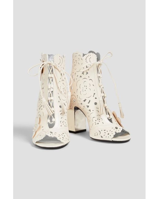 Roger Vivier White Laser-cut Suede Ankle Boots