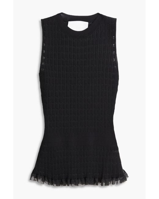 3.1 Phillip Lim Black Ruffled Ribbed-Knit Tank