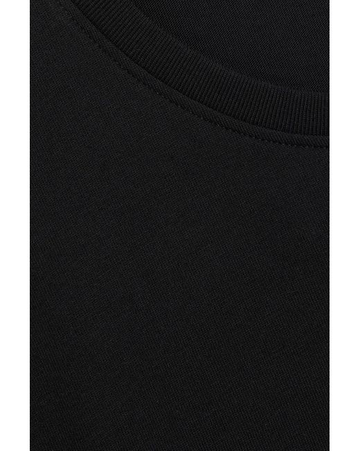 FRAME Black Ruffled Poplin-paneled Cotton-jersey Top