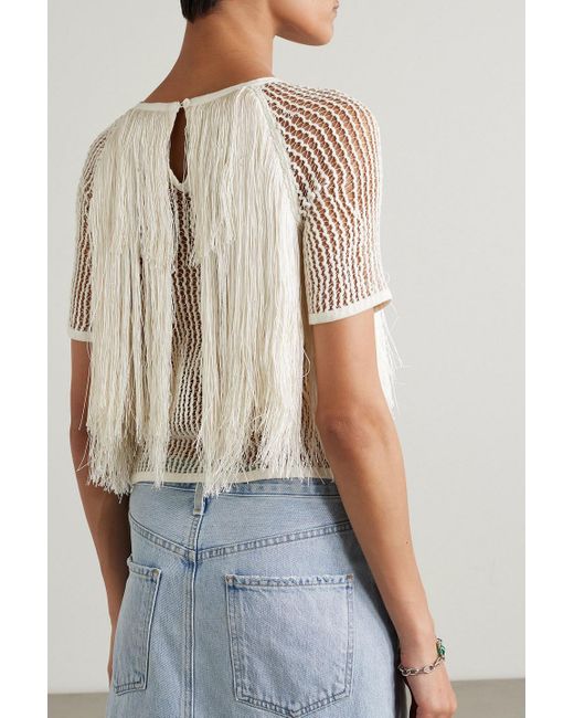 Sea White Pari oberteil aus baumwolle in lochstrick mit fransen