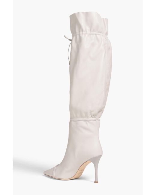 Malone Souliers White Flora Gathered Leather Knee Boots