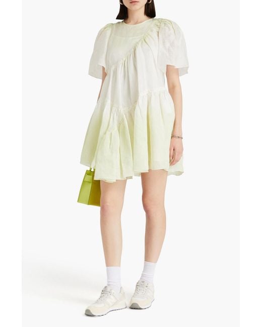 Sandro White Tiered Dégradé Linen-blend Gauze Mini Dress