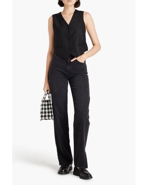 Sandro Black Pinstriped Twill And Satin Vest