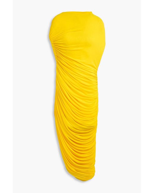 Ferragamo Yellow Draped Stretch-jersey Midi Dress