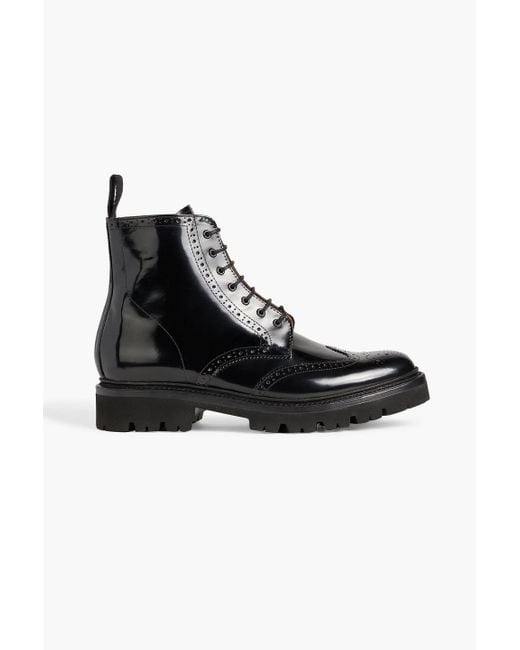 GRENSON Black Emmaline Perforated Glossed-leather Combat Boots