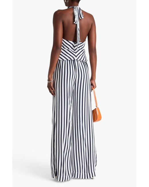 Staud White Luke Striped Crepe De Chine Wide-leg Pants