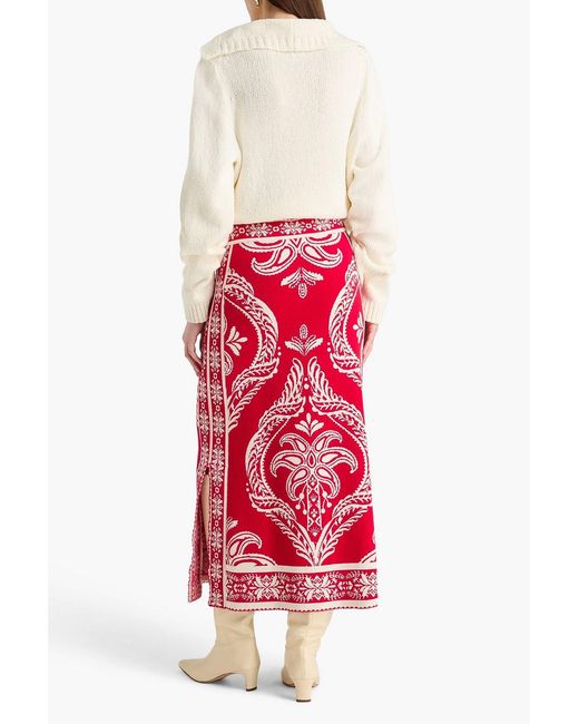 Farm Rio Red Jacquard-knit Midi Skirt