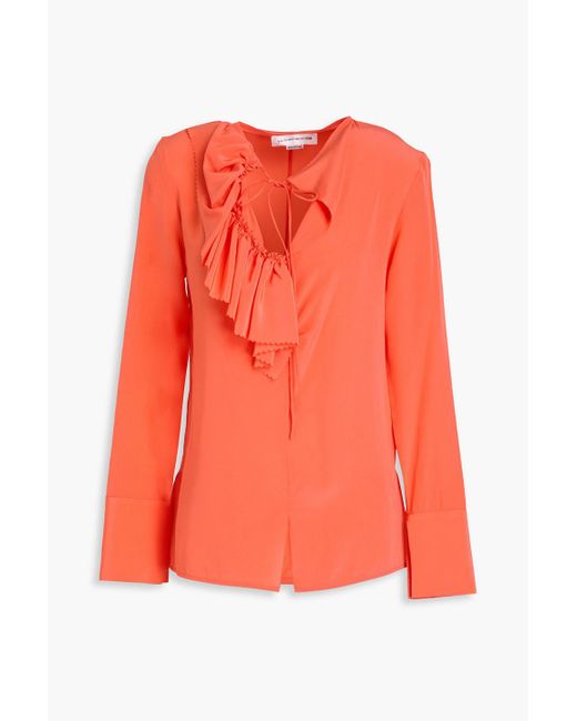 Victoria Beckham Orange Geraffte bluse aus crêpe de chine aus seide mit rüschen